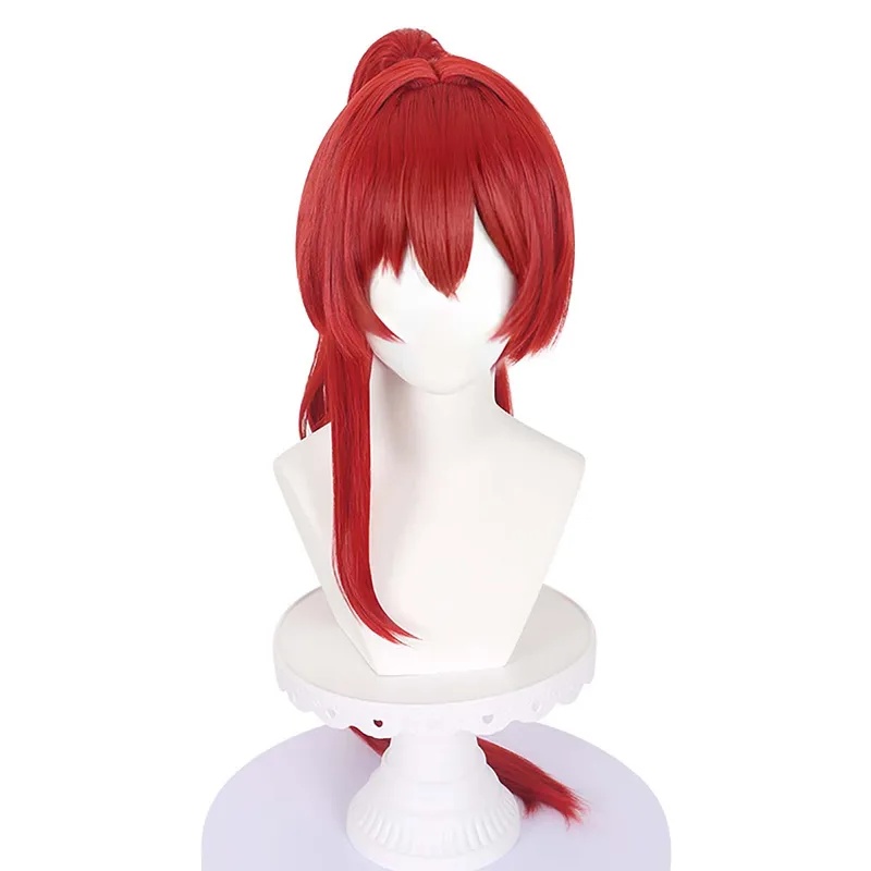 Anime Cosplay Red Hair - Peruca de Cabelo Sintético Vermelho Longo